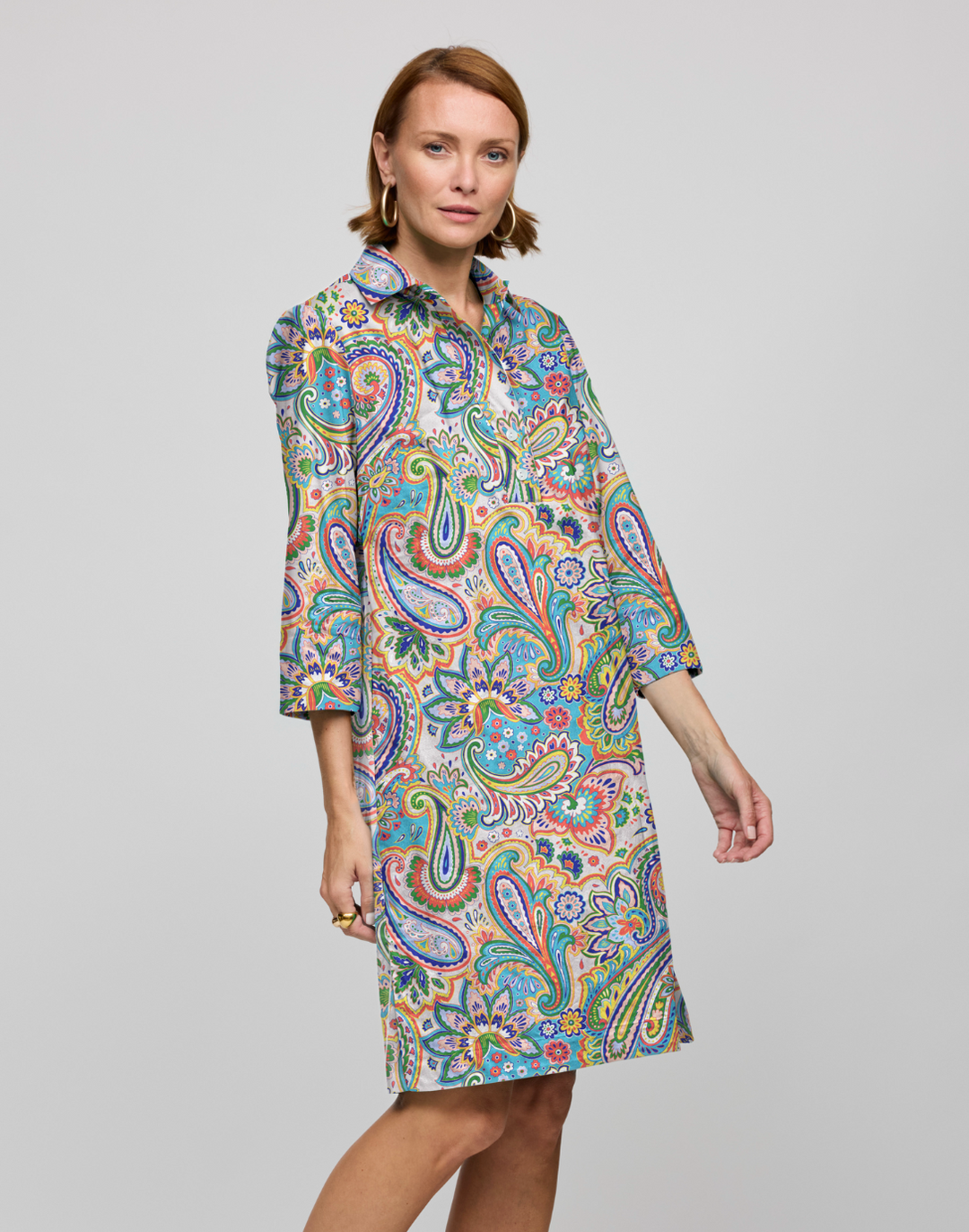 Charlotte 3/4 Sleeve Multi Color Paisley Print Dress