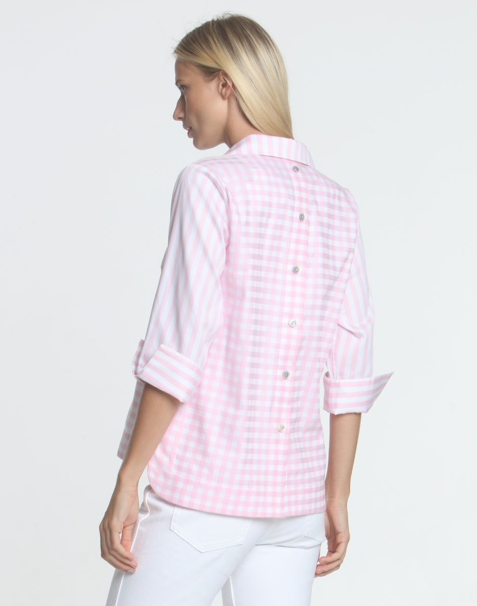 Aileen 3/4 Sleeve Stripe/Gingham Top