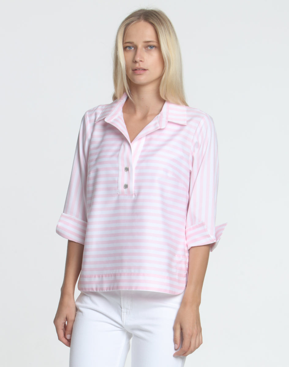 Aileen 3/4 Sleeve Stripe/Gingham Top