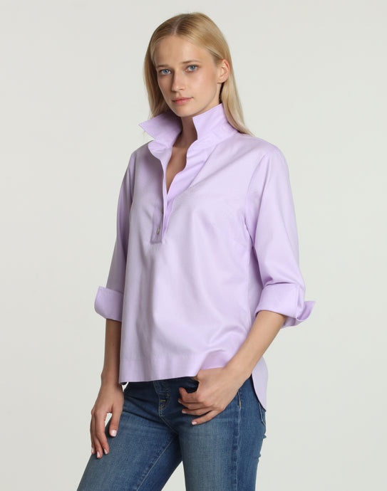 Aileen 3/4 Sleeve Cotton Herringbone Shirt
