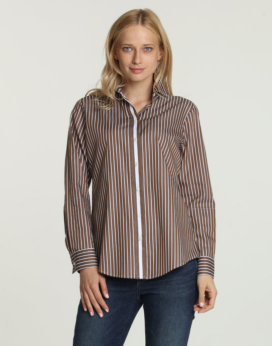 Long Sleeve Chelsea Brown/White Stripe Shirt