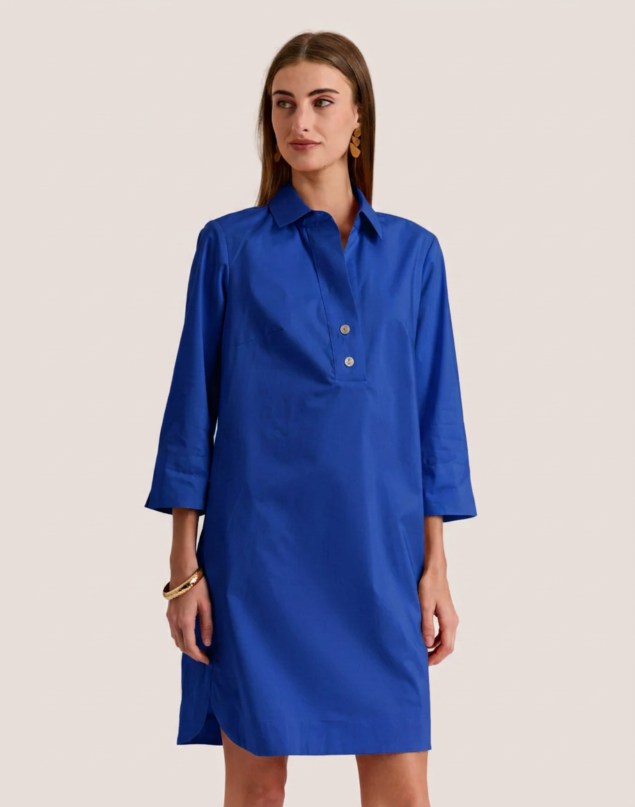 Aileen 3/4 Sleeve Button Back Dress Dark Blue / L