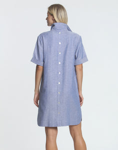Aileen Short Sleeve Luxe Linen Herringbone Dress