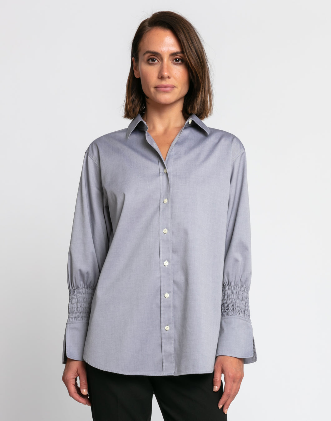Kylie Luxe Cotton Ruched Sleeve Shirt