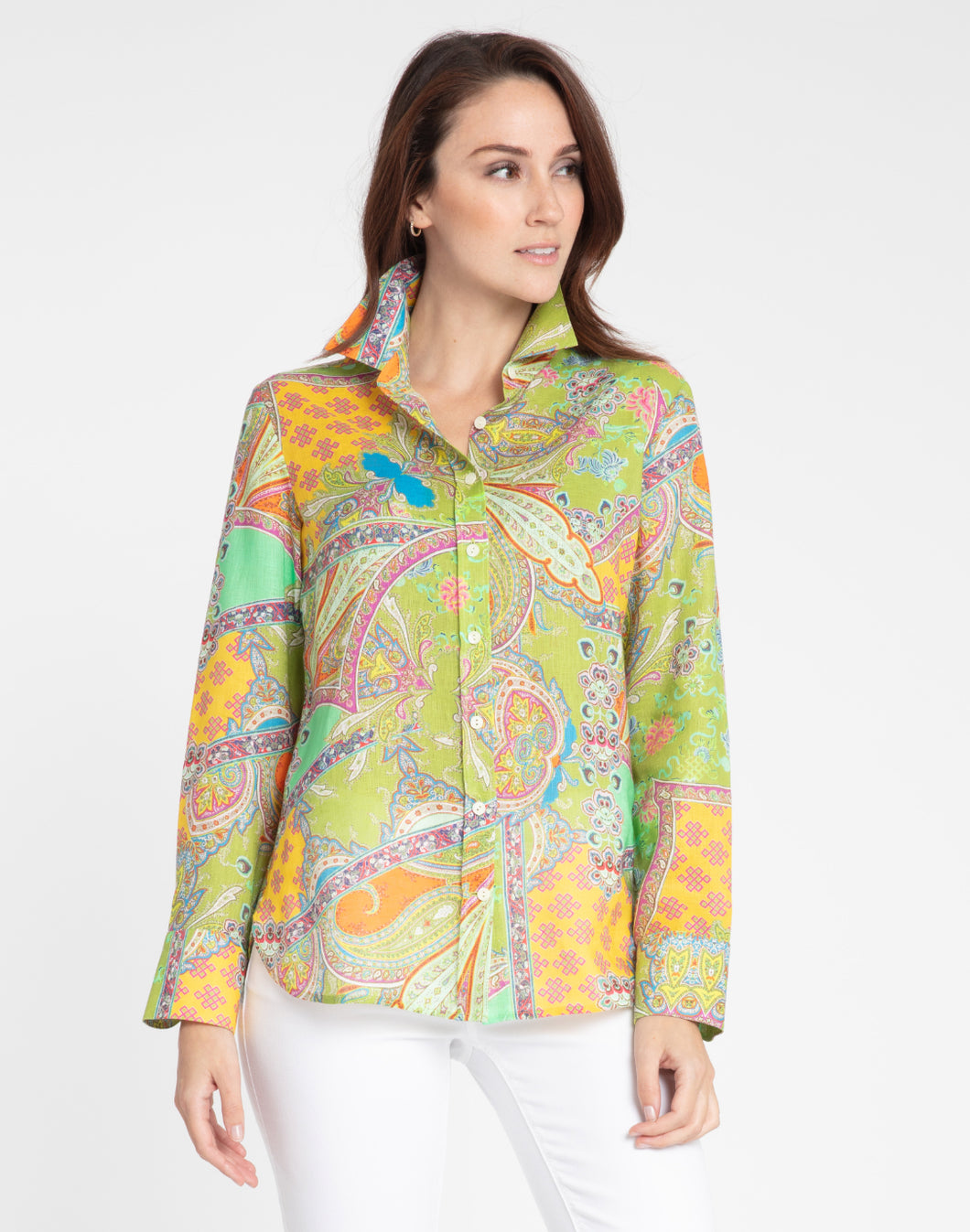 Reese Long Sleeve Luxe Linen Paisley Print Shirt