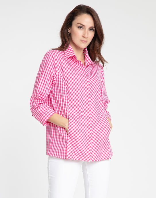 Alison 3/4 Sleeve Classic Mini Gingham Shirt