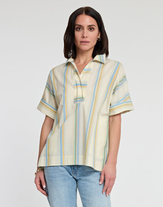 Cindy Elbow Sleeve Awning Stripe Top