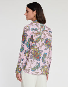 Reese Long Sleeve Luxe Linen Foulard Paisley Print Shirt