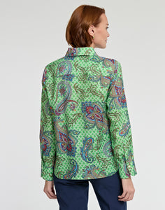 Reese Long Sleeve Luxe Linen Foulard Paisley Print Shirt
