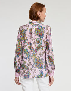 Billie Long Sleeve Luxe Linen Foulard Paisley Print Top