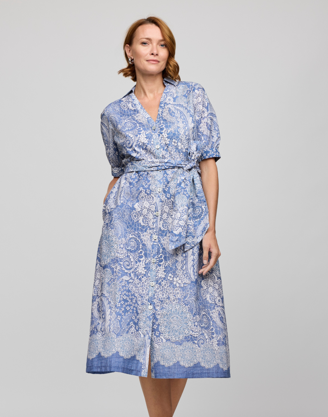 Luca Elbow Sleeve Lace Print Dress Luca Elbow Sleeve Lace Print Dress