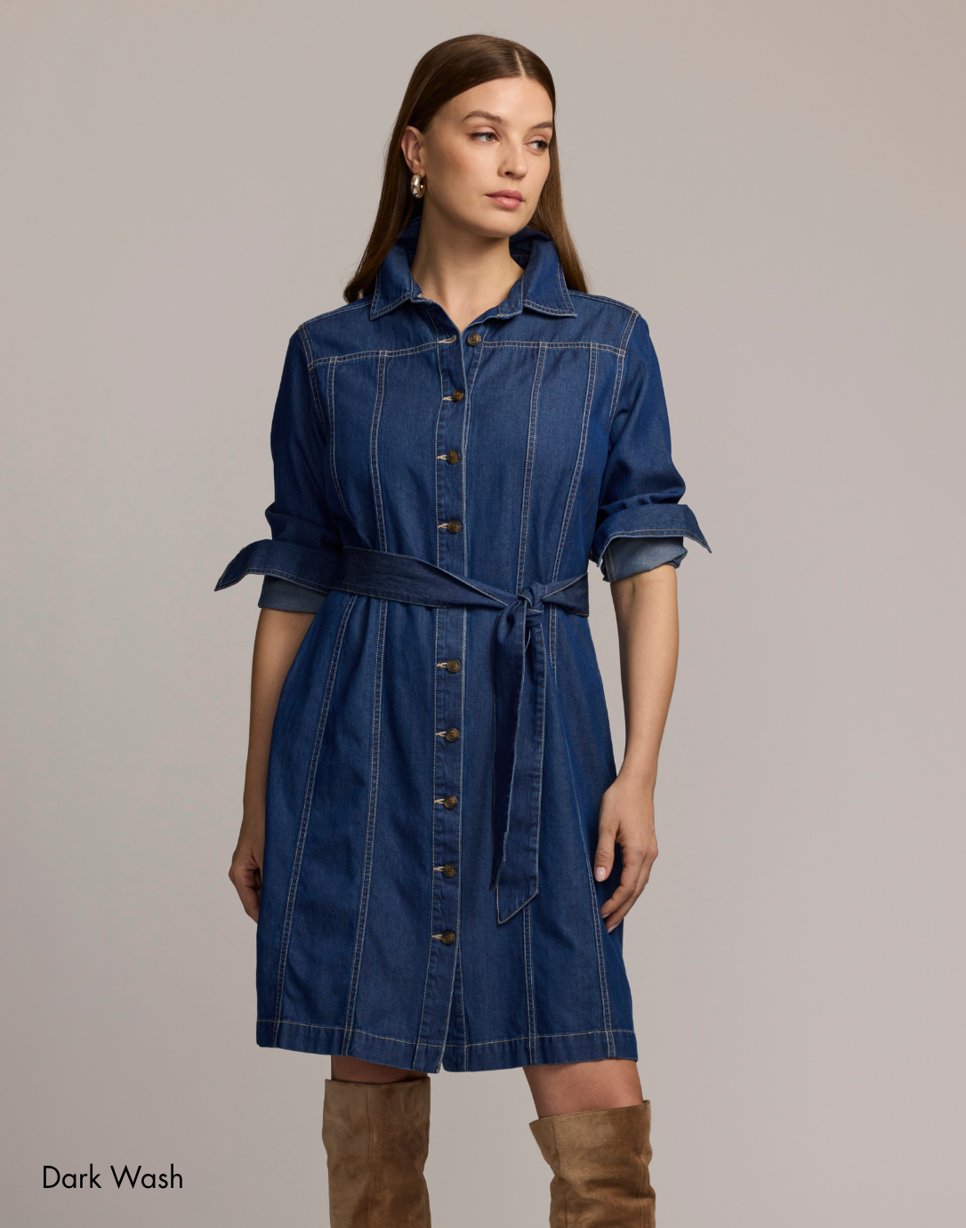 Sabrina Long Sleeve Denim Dress Dark Wash / S