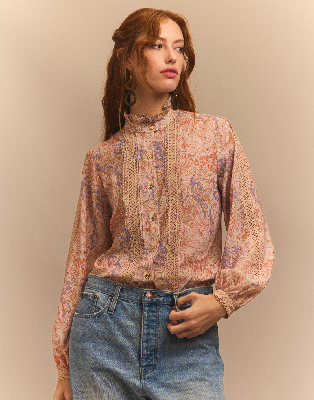 Lila Long Sleeve Whimsical Paisley Print Shirt – Hinson Wu