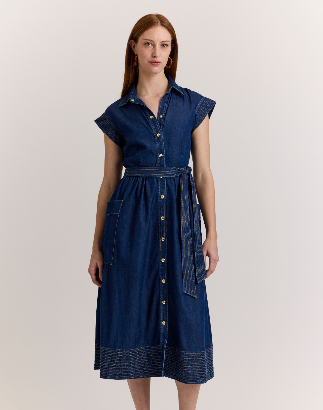 Annabelle Short Sleeve Dark Wash Denim Dress – Hinson Wu
