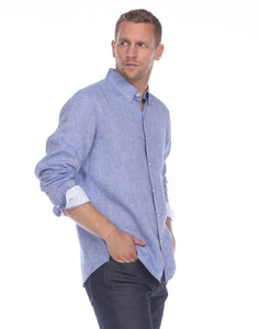 Hampton Men's Long Sleeve Luxe Linen Shirt In Indigo