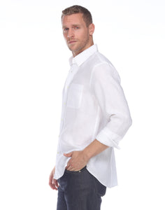 Hampton Men's Long Sleeve Luxe Linen Shirt In White