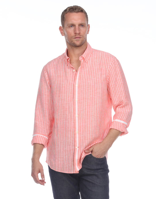 Hampton Men's Long Sleeve Luxe Linen Stripe Shirt