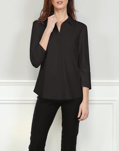 Lizette 3/4 Sleeve Pullover Shirt With Knit Sleeves and Back