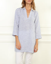Load image into Gallery viewer, Mira Luxe Linen 3/4 Sleeve Stripe Button Back Tunic