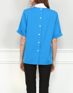 Aileen Short Sleeve Woven Trimmed Polo Top