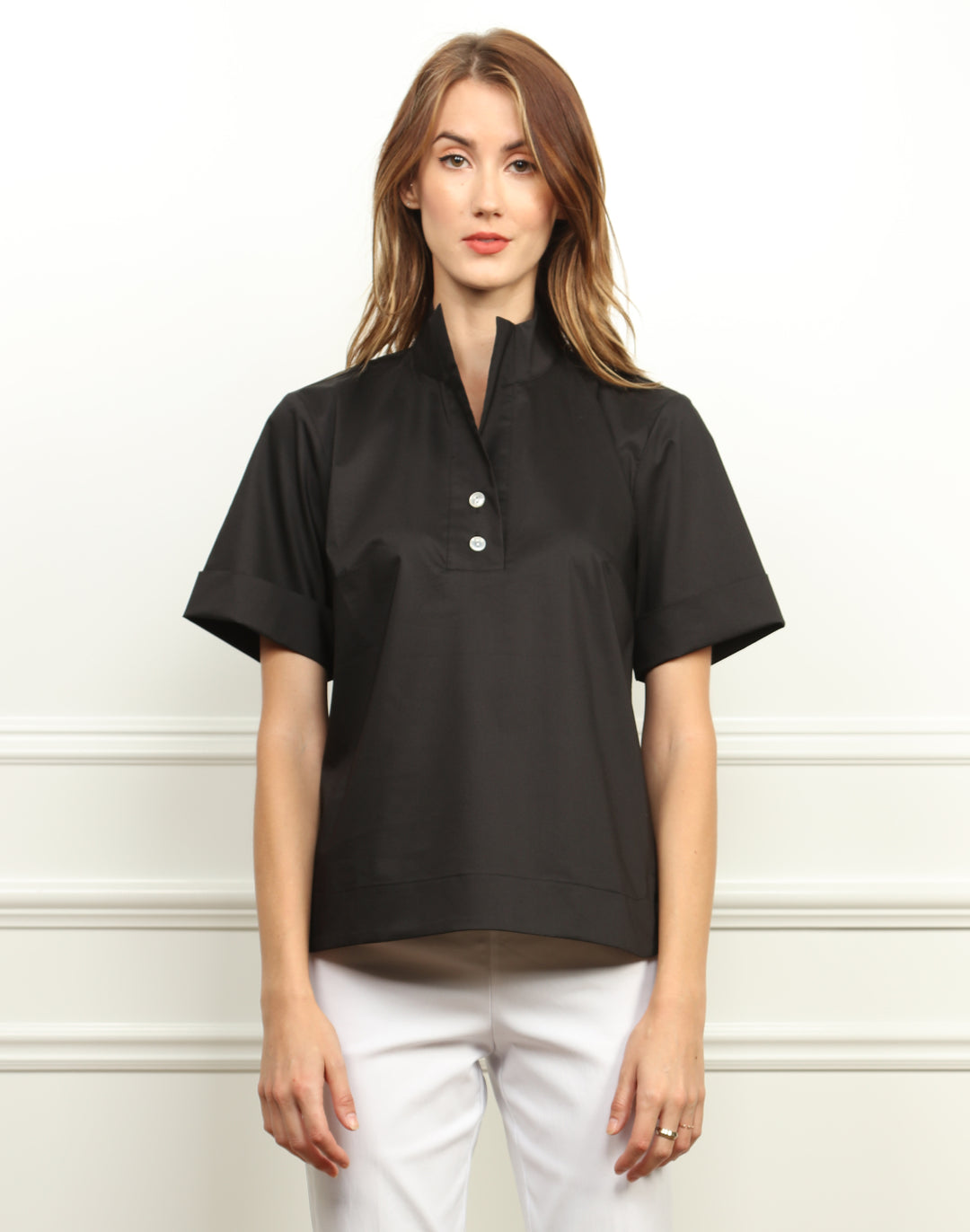 Aileen Short Sleeve Stand Collar Top