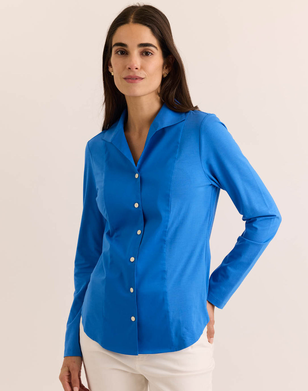 Donna Long Sleeve Wing Collar T Shirt Khaki / S