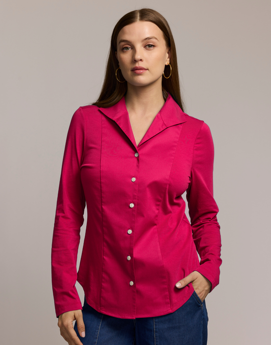 Donna Long Sleeve Wing Collar "T" Shirt