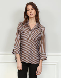 Aileen 3/4 Sleeve Contrast Size Stripe Top
