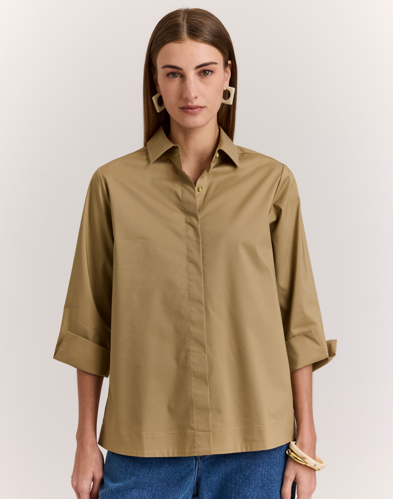Xena 3/4 Sleeve Zip Back Shirt – Hinson Wu