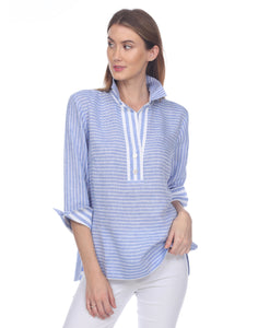 Aileen 3/4 Sleeve Luxe Linen Stripe Detailed Top