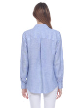 Load image into Gallery viewer, Chelsea Long Sleeve Roll Tab Luxe Linen Stripe Shirt