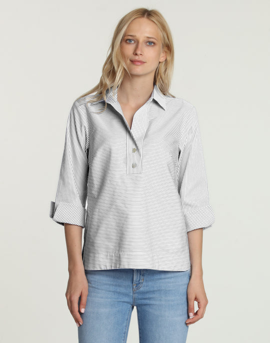 FINAL SALE - NO RETURN, NO EXCHANGE Aileen 3/4 Sleeve Mini Stripe Shirt