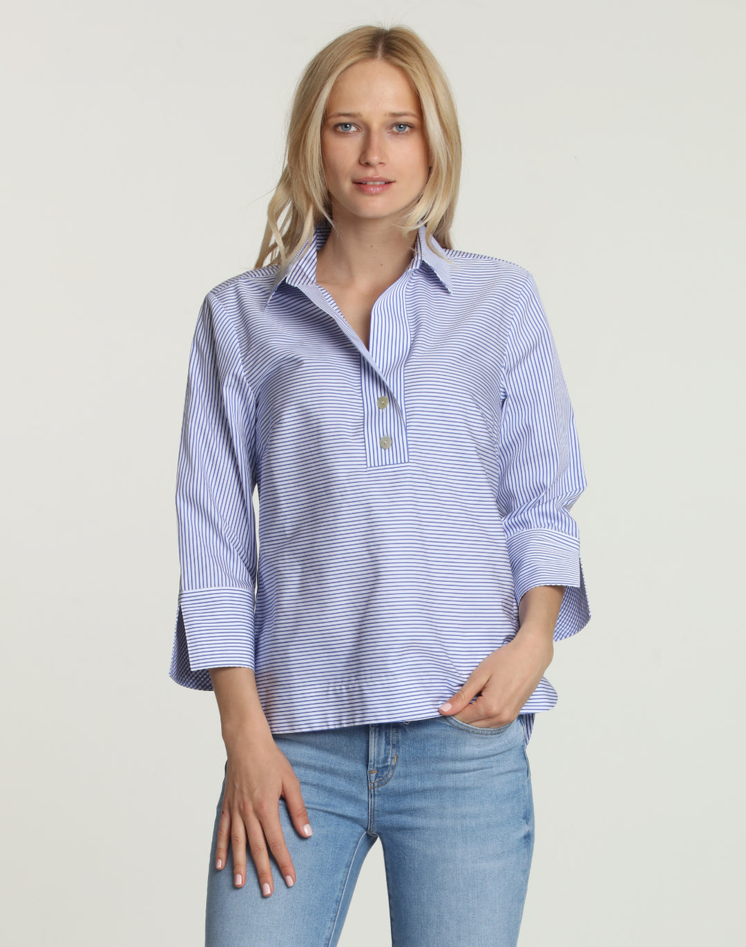 FINAL SALE - NO RETURN, NO EXCHANGE Aileen 3/4 Sleeve Mini Stripe Shirt