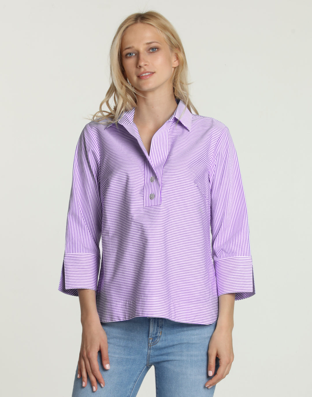 FINAL SALE - NO RETURN, NO EXCHANGE Aileen 3/4 Sleeve Mini Stripe Shirt