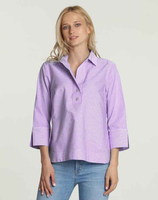 FINAL SALE - NO RETURN, NO EXCHANGE Aileen 3/4 Sleeve Mini Stripe Shirt