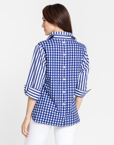 Aileen 3/4 Sleeve Stripe/Gingham Top