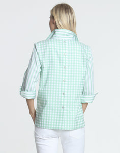 Aileen 3/4 Sleeve Stripe/Gingham Top