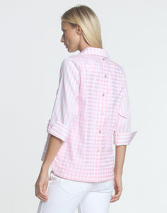 Aileen 3/4 Sleeve Stripe/Gingham Top