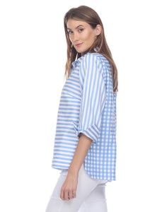 Aileen 3/4 Sleeve Stripe/Gingham Top