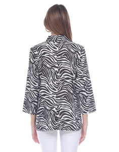 Aileen 3/4 Sleeve Linen Zebra Print Shirt
