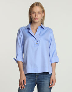 Aileen 3/4 Sleeve Cotton Herringbone Shirt