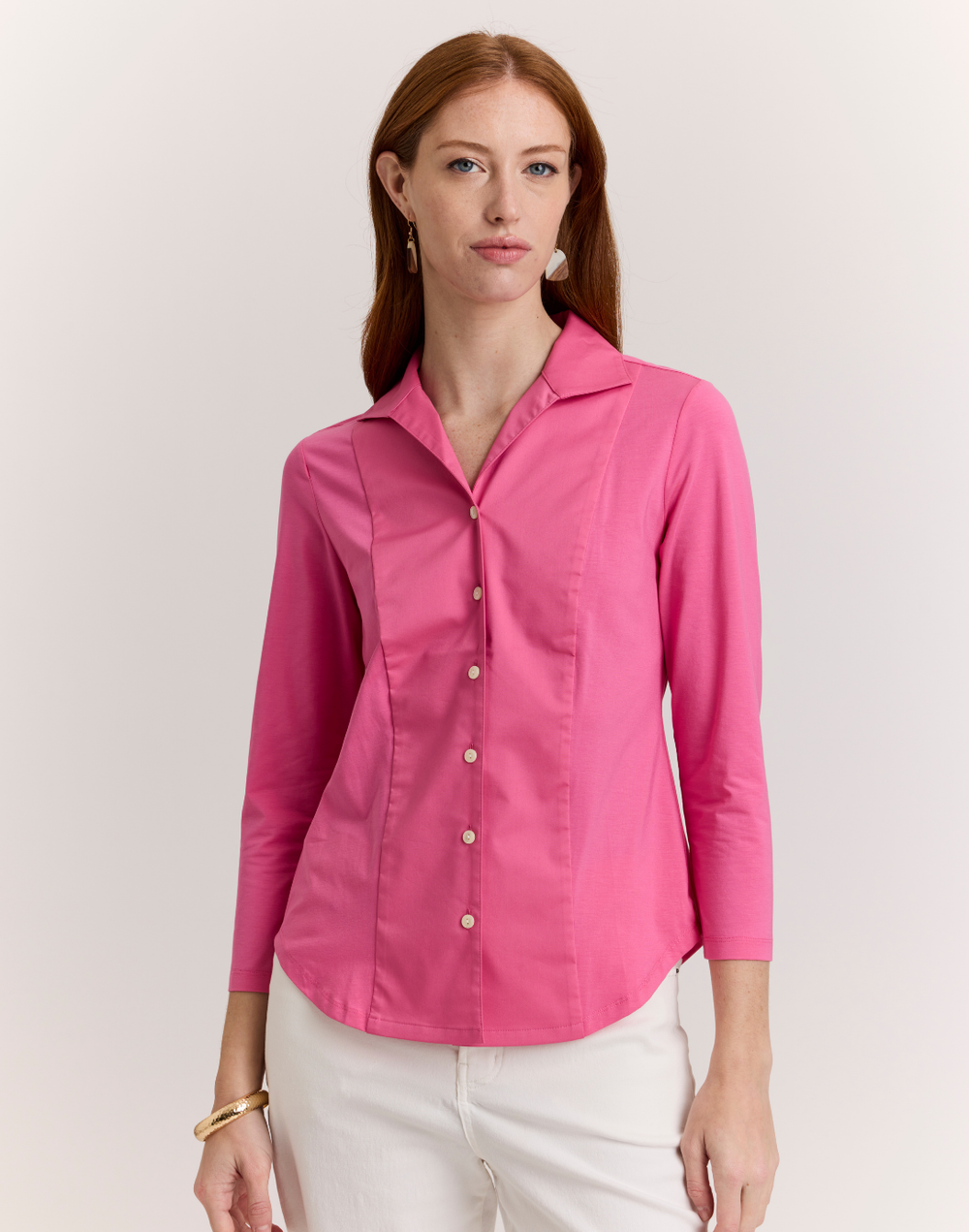 Donna 3/4 Sleeve Wing Collar "T" Shirt