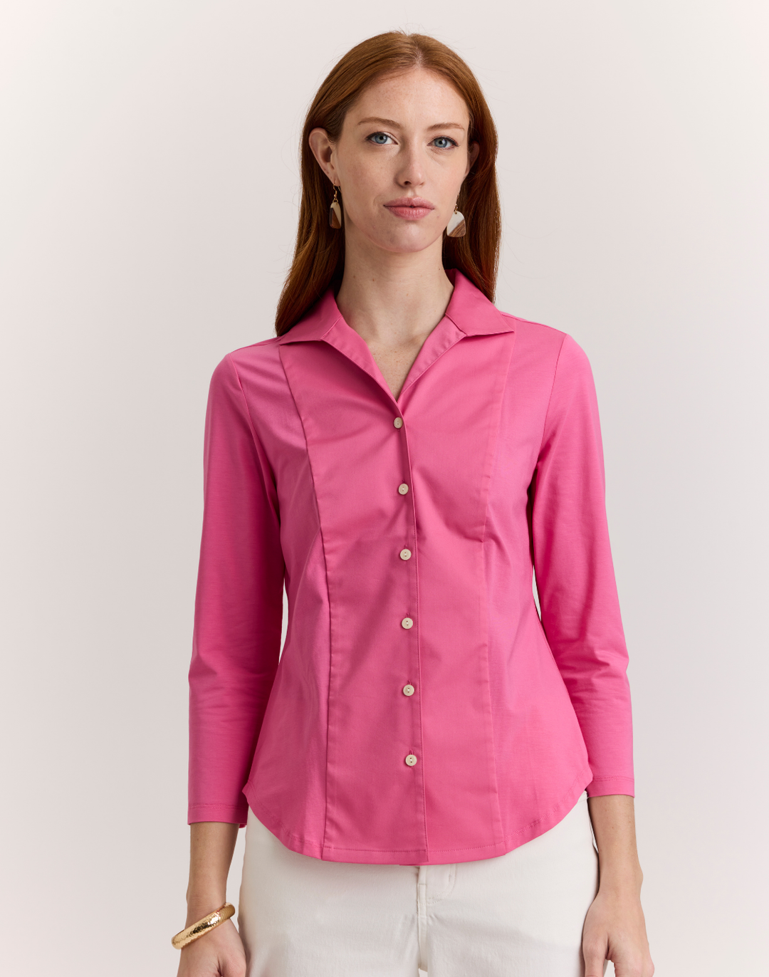 Donna 3/4 Sleeve Wing Collar T Shirt White / XL Donna 3/4 Sleeve Wing Collar T Shirt White / XL