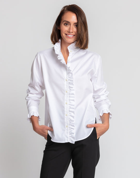 Nora Long Sleeve Luxe Cotton Ruffle Trimmed Shirt