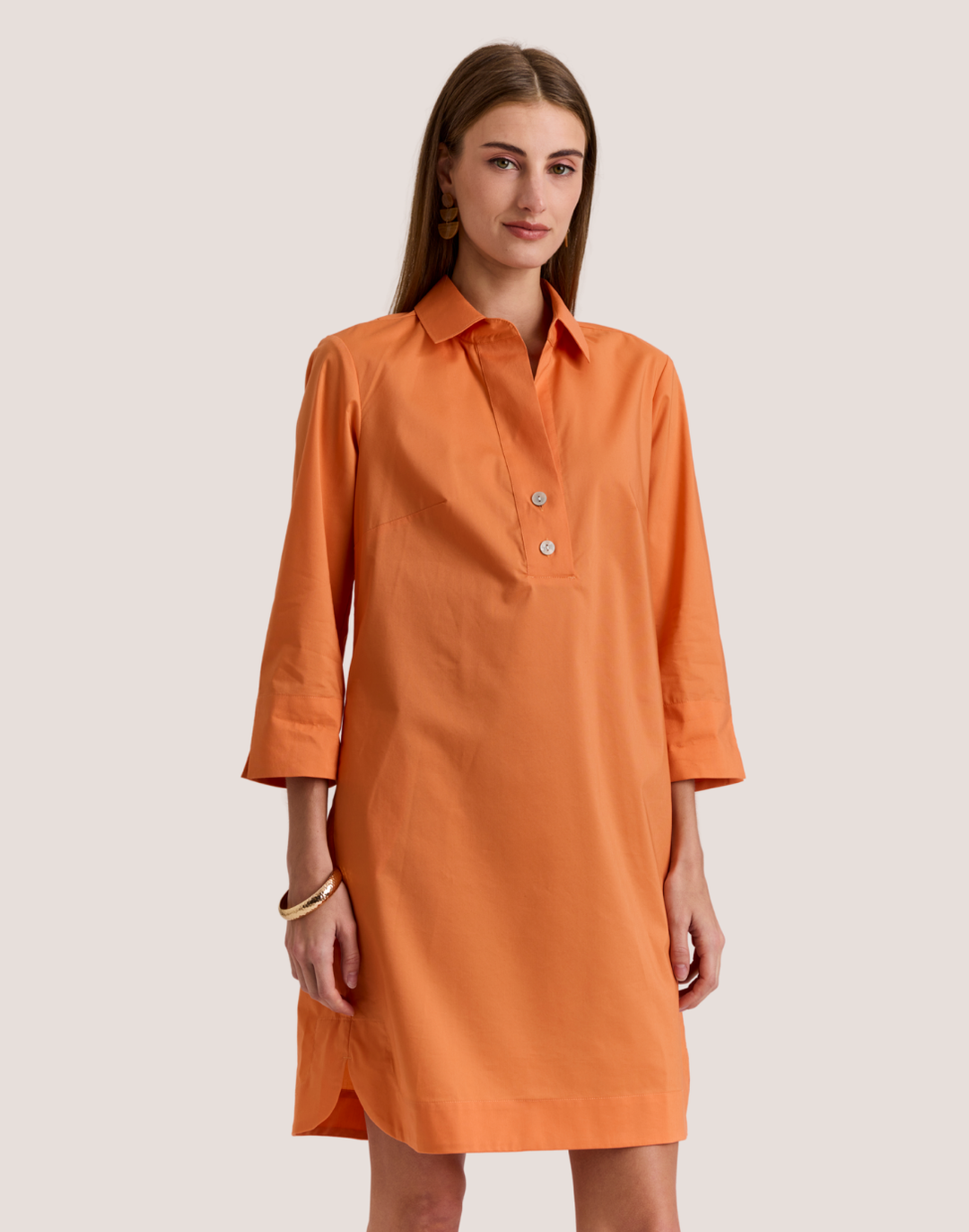 Aileen 3/4 Sleeve Button Back Dress Khaki / XS Aileen 3/4 Sleeve Button Back Dress Khaki / XS