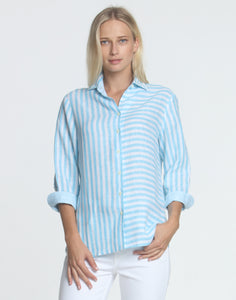 Margot 3/4 Sleeve Luxe Linen Stripe Shirt