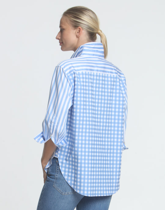 FINAL SALE NO RETURNS/EXCHANGES - Halsey 3/4 Sleeve Stripe/Gingham Shirt