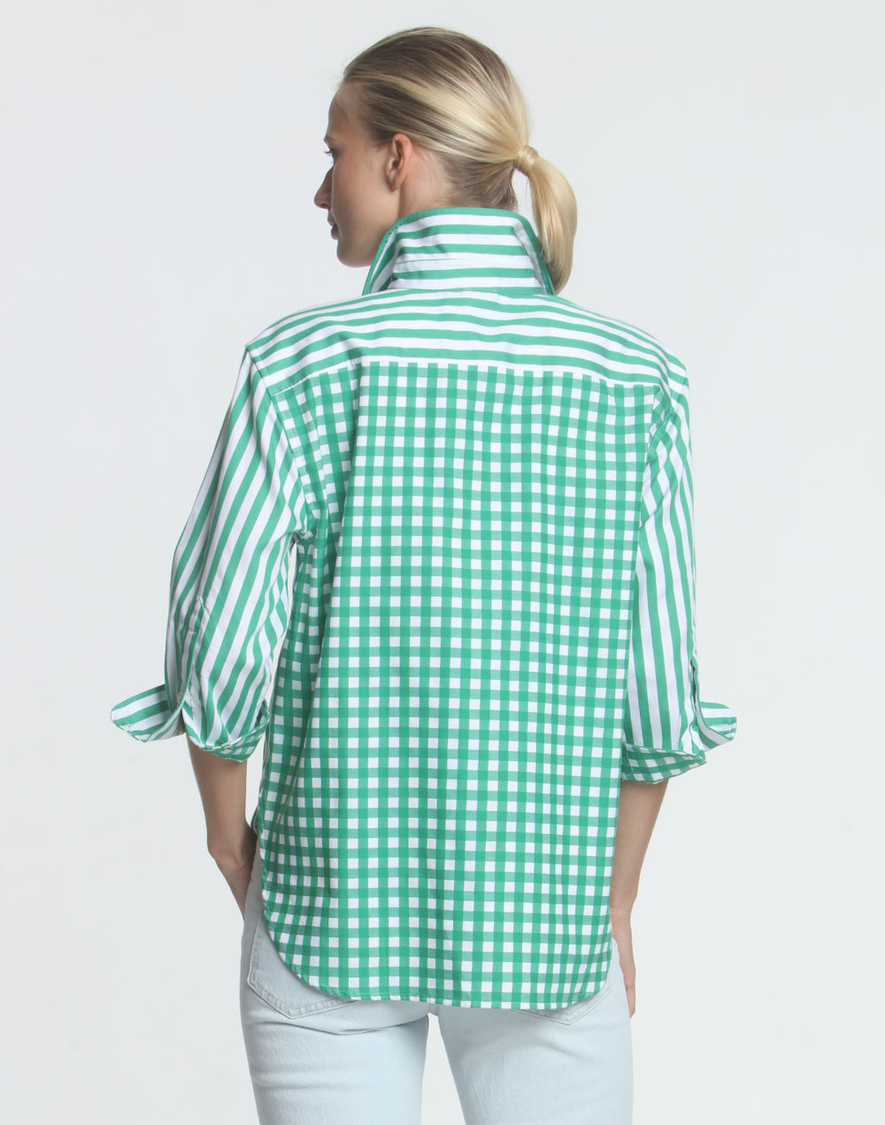 FINAL SALE NO RETURNS/EXCHANGES - Halsey 3/4 Sleeve Stripe/Gingham Shirt