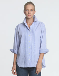 Halsey 3/4 Sleeve Pleated Front Stripe Shirt
