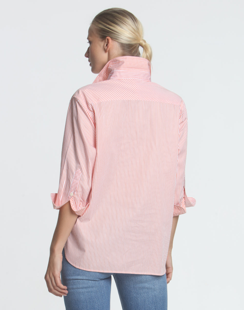 FINAL SALE / NO RETURN, NO EXCHANGE - Halsey 3/4 Sleeve Pleated Front Stripe Shirt